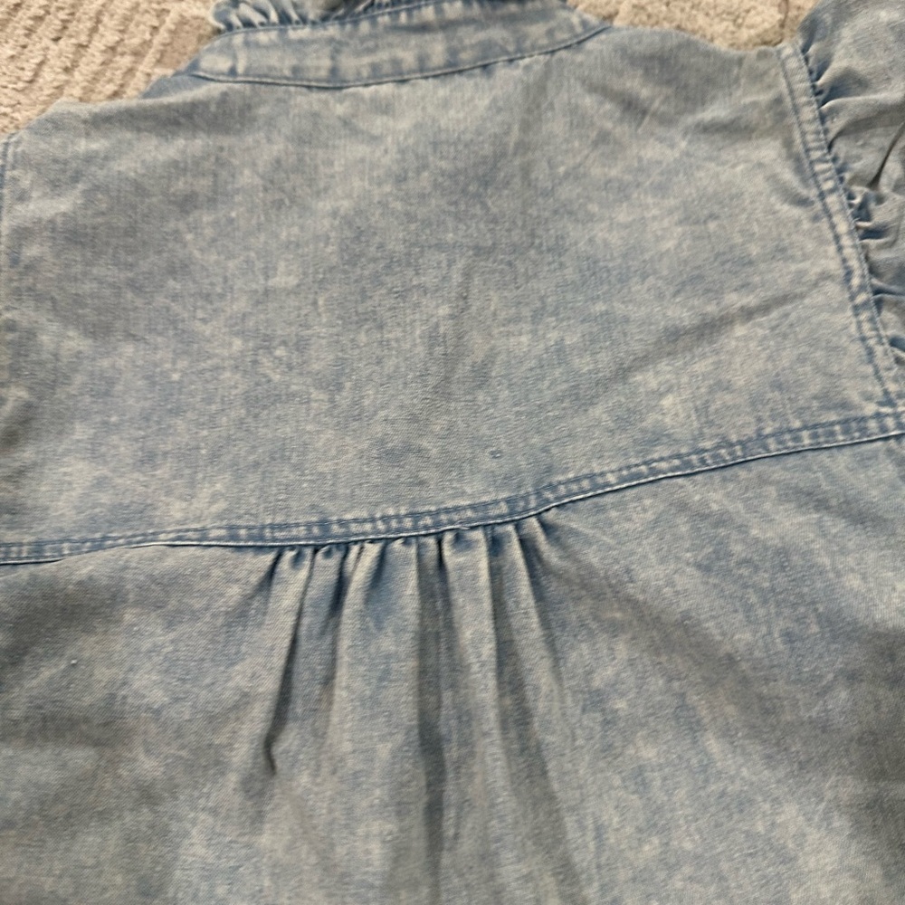 Entro Denim Blue Ruffle Button-Down Dress Fits like a 6 - Picture 11 of 13
